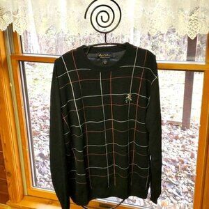 Byron Nelson Crewneck 79% Silk Aysymetrical Design Embroidered Sz L Sweater